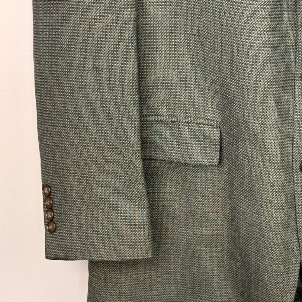 Oscar De La‎ Renta Blazer Mens Olive Brown Micro Pattern 3 Button Sport Coat 46R
